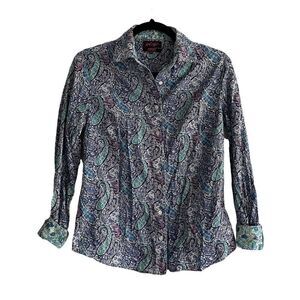 LIBERTY ART FABRICS Lord & Taylor Cotton Floral Print Button Front Shirt Blue XS